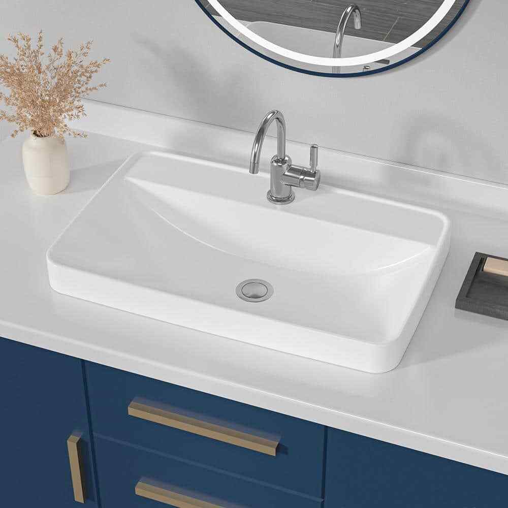 24 in. x 15 in. Ceramic Rectangular Vessel Bathroom Sink in White