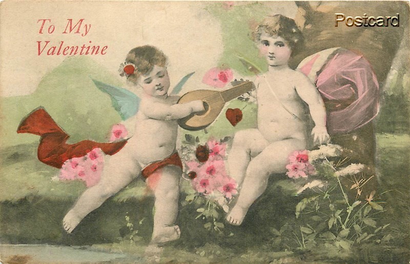 **Valentine's Day Greeting Card Featuring Two Kids Playing Violin 2674**  