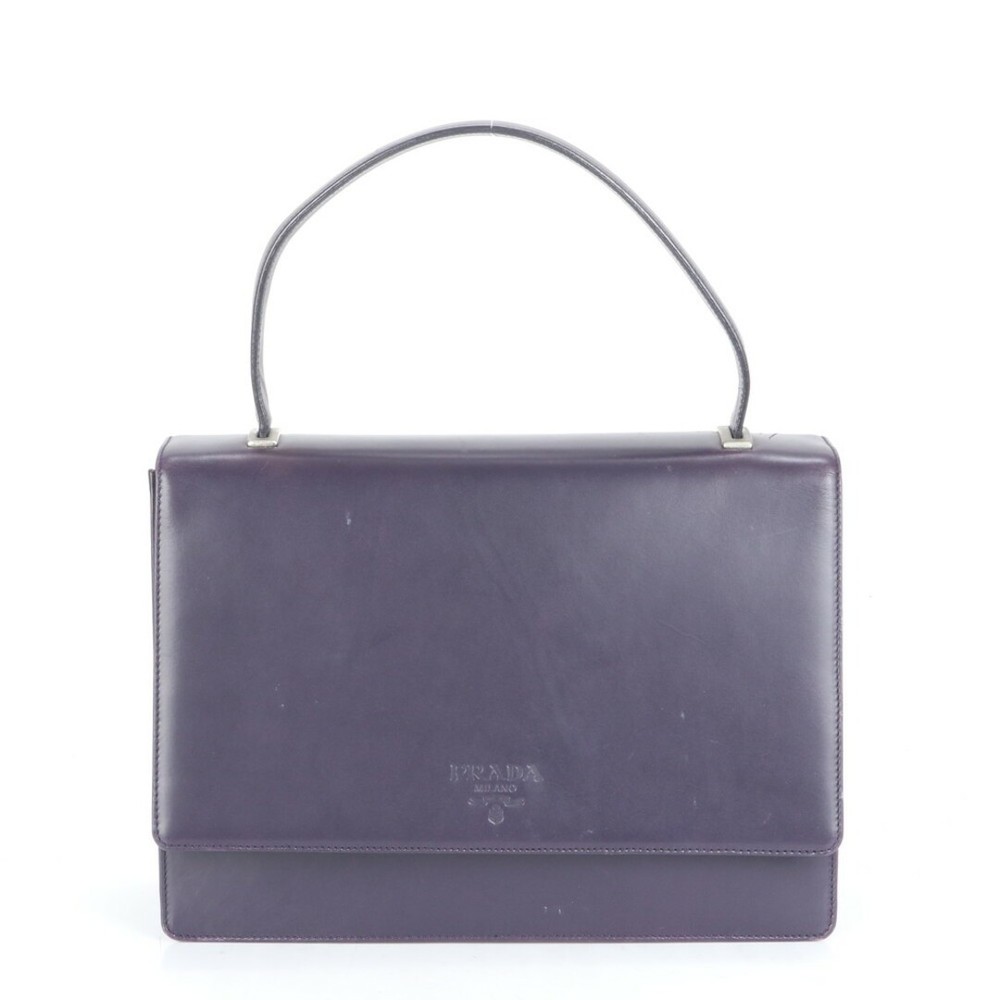 Prada Leather Top Handle Tote Bag with Silver Hardware for Women
