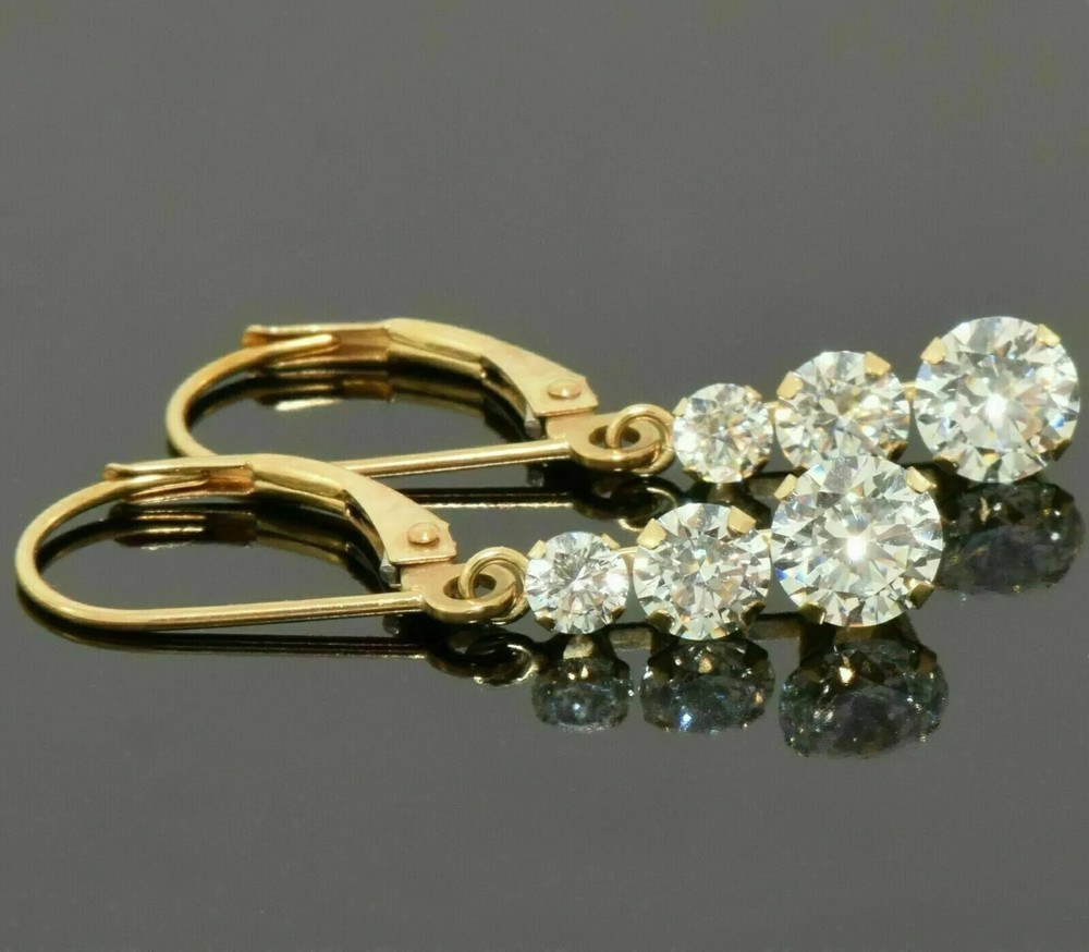 2Ct Round Lab Diamond Drop Dangle Earrings in 14K Yellow Gold