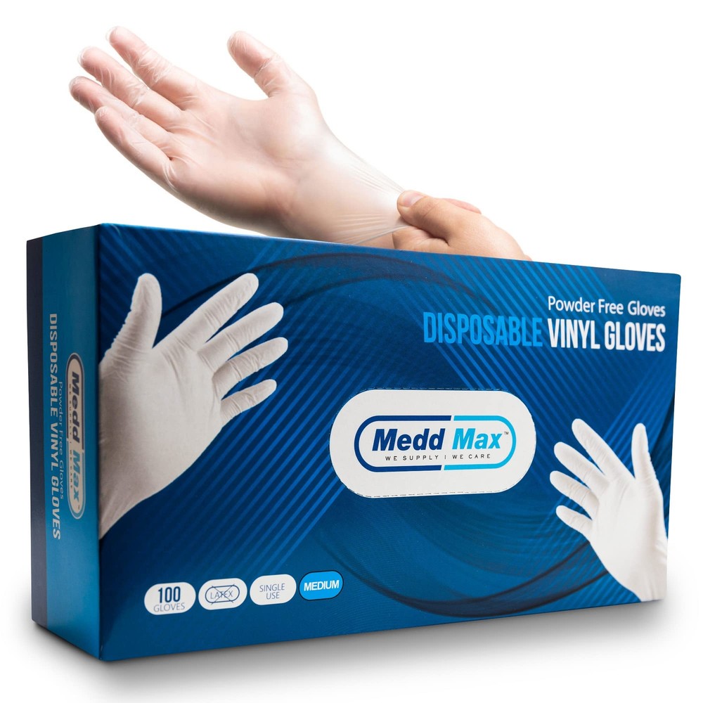 MEDD MAX Disposable Vinyl Gloves Powder Free Non Latex Allergy Free, Clear Mu...