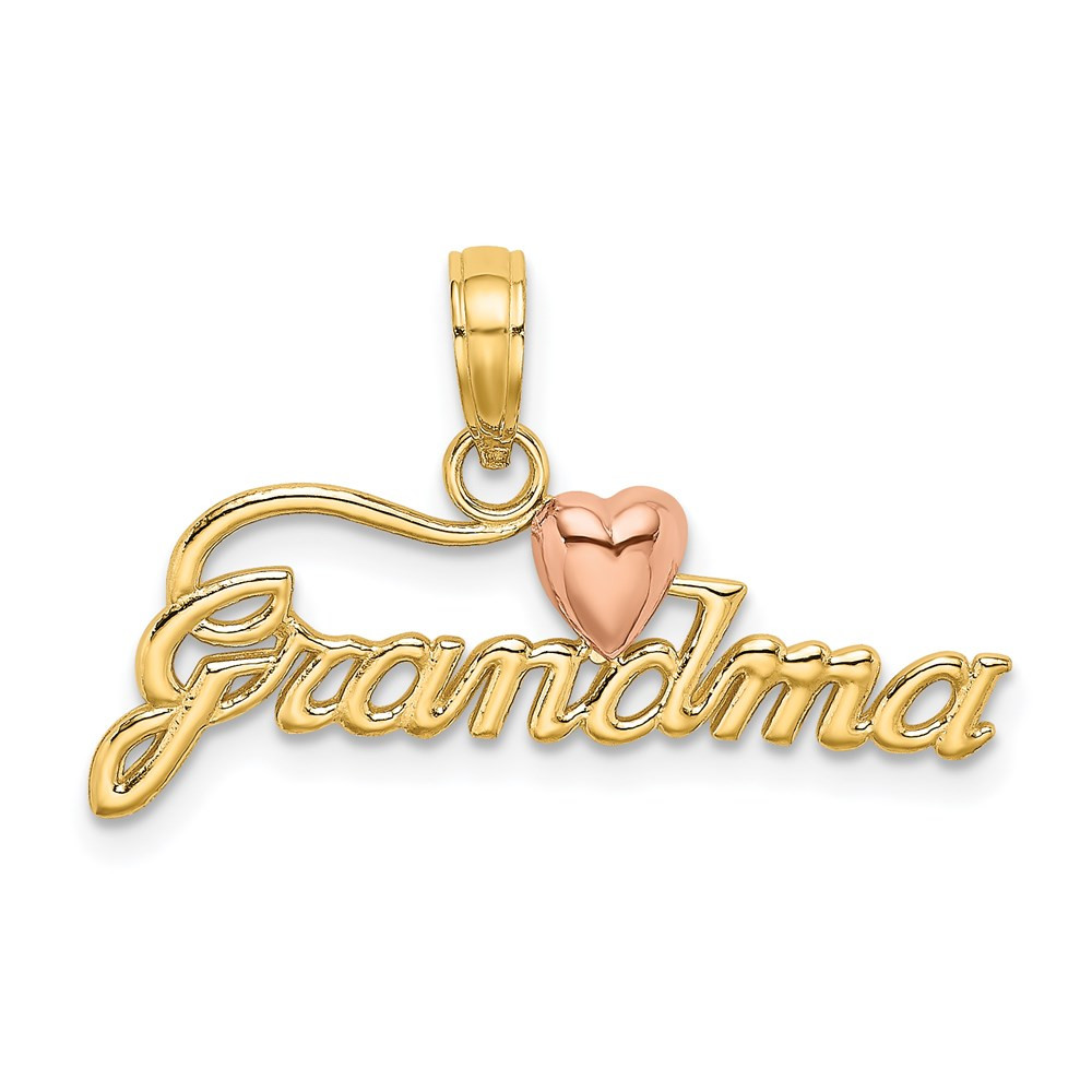 14k Two-tone Gold GRANDMA with Heart Charm Pendant 0.98gm L-14.6mm, W-26mm