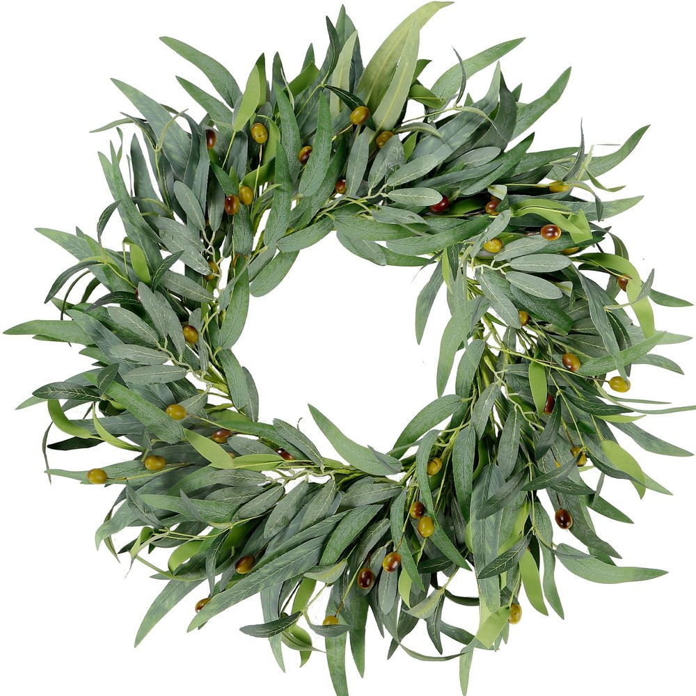 22 Inch Artificial Olive Leaf Wreath for Front Door Decor