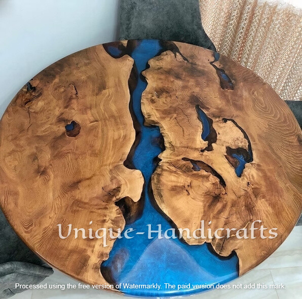 Blue Epoxy Dining Table-River Table-Center Furniture, Living Room Table Decor