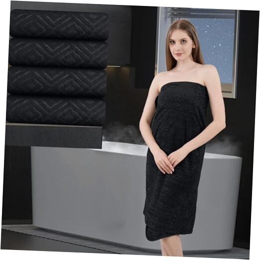 4-Piece Extra Large Geometric Black Bath Towel Set