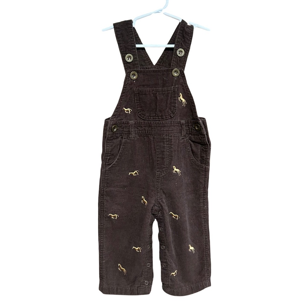 Cre8ions Corduroy Overalls Baby 18M Brown Horse Embroidered Bibs Snap Leg Cotton