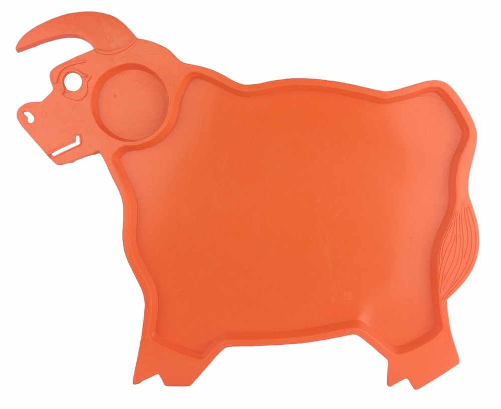 1970s Orange Plastic Bull Snack Drink Trays - Vintage Newark NJ Patio Set
