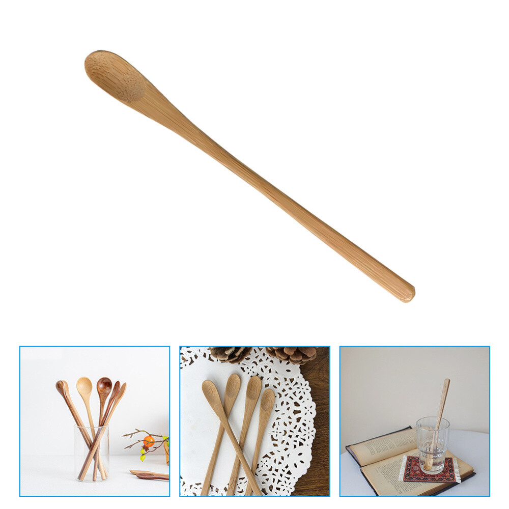 10Pcs Stirring Spoon Wood Mixing Spoons Bamboo Honey Stirrers Espresso Wooden
