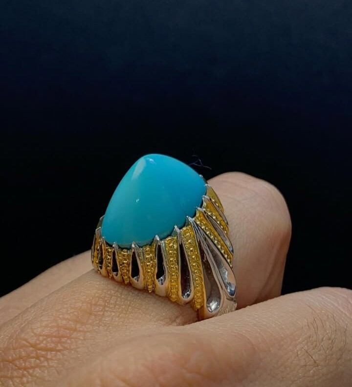 Real Stone Feroza Rings Big Gemstone Turquoise Ring In Sterling Silver 925