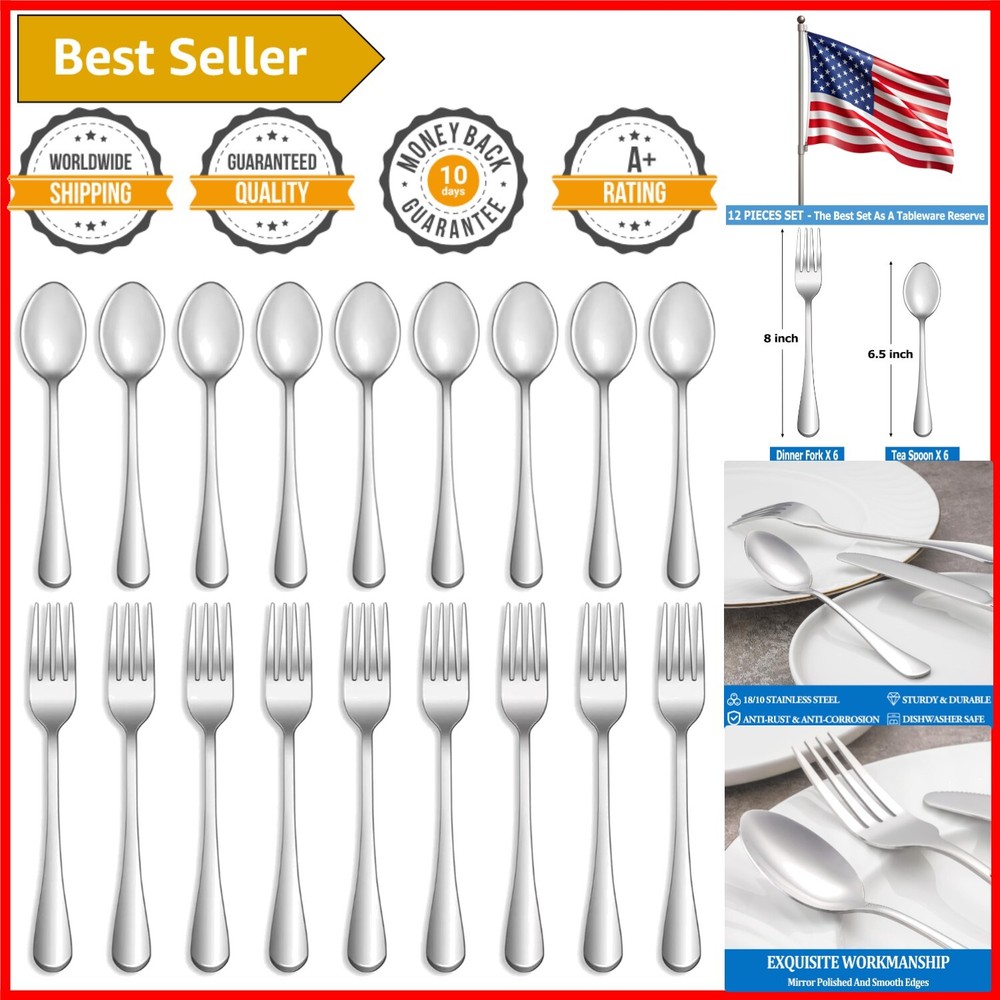 Polished Stainless Steel 12-Piece Fork and Spoon Set - Perfect for Home & Dining