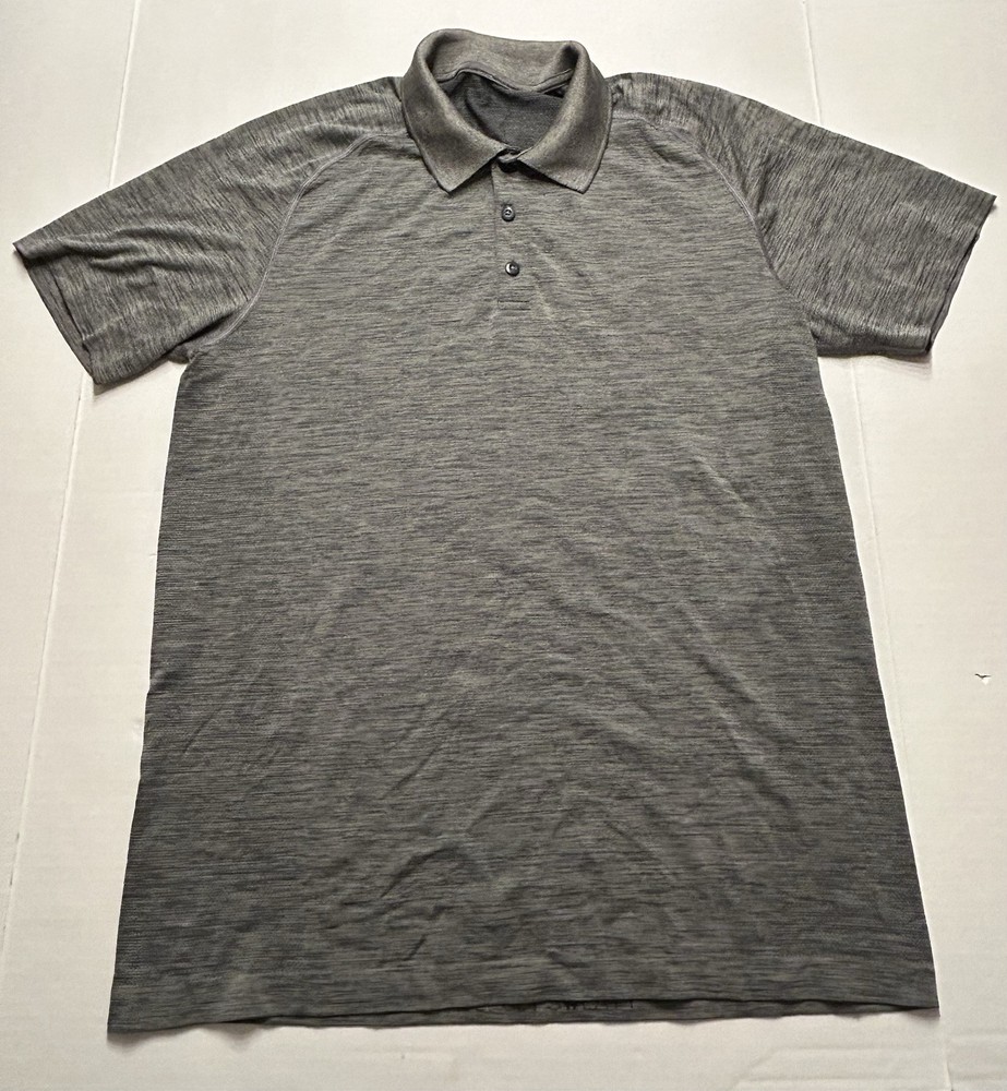 Lululemon Mens Large Metal Vent Tech Polo Grey Shirt Lightweight Stretch Golf