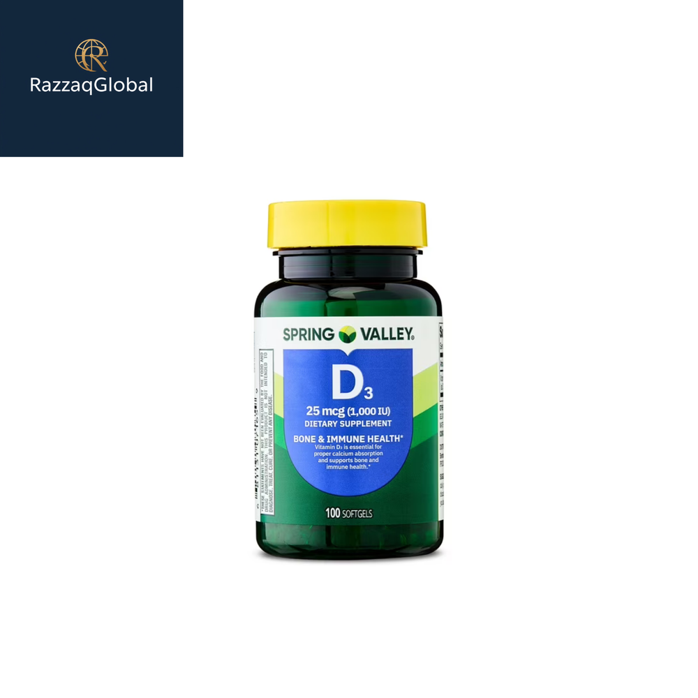 Spring Valley Vitamin D3 1000 IU Softgels, 100 Count