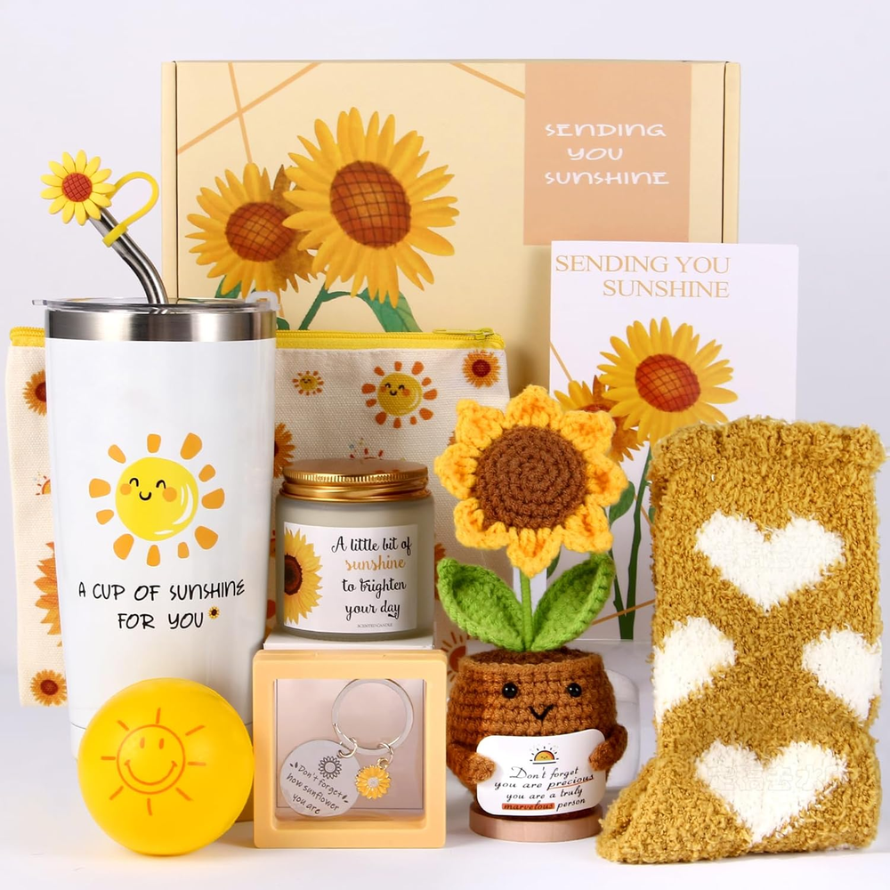 10Pcs Sunshine Gift for Women - Unique Care Package with Sunflower Gifts, Friend
