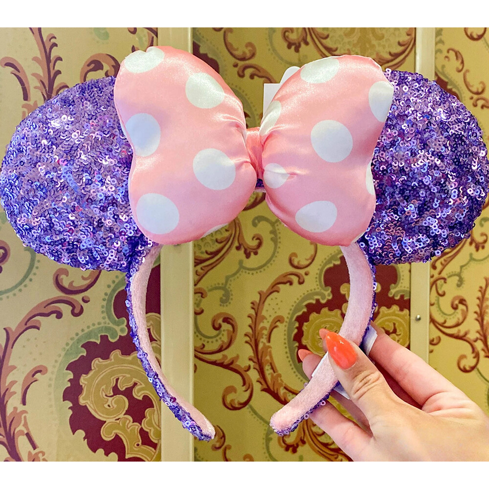 Disney- Parks Headband Purple Sequin Pink Polka Dot Bow Minnie Mickey Mouse Ears