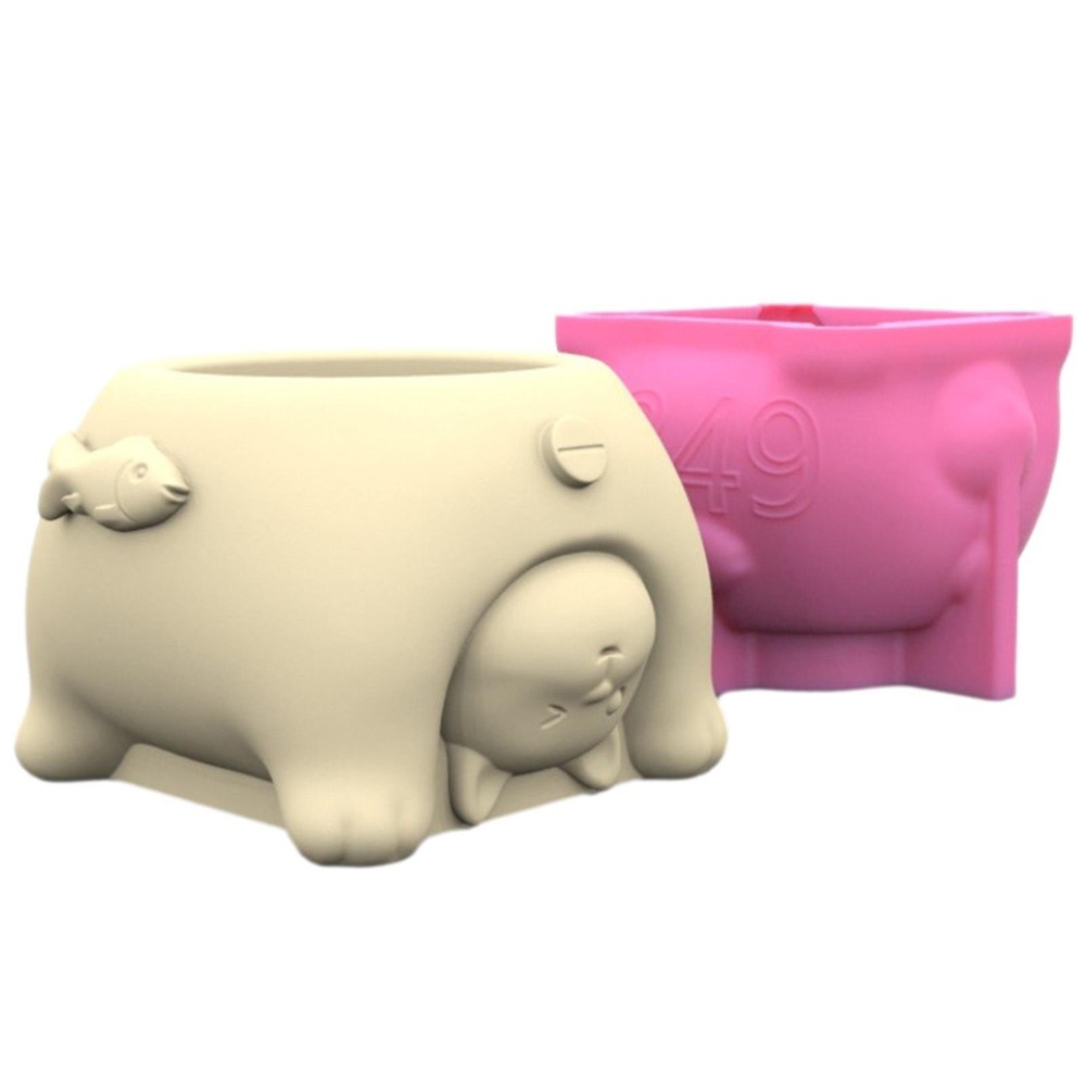 Cute Inverted Kitten Silicone Flower Pot Mold Reusable DIY Planter