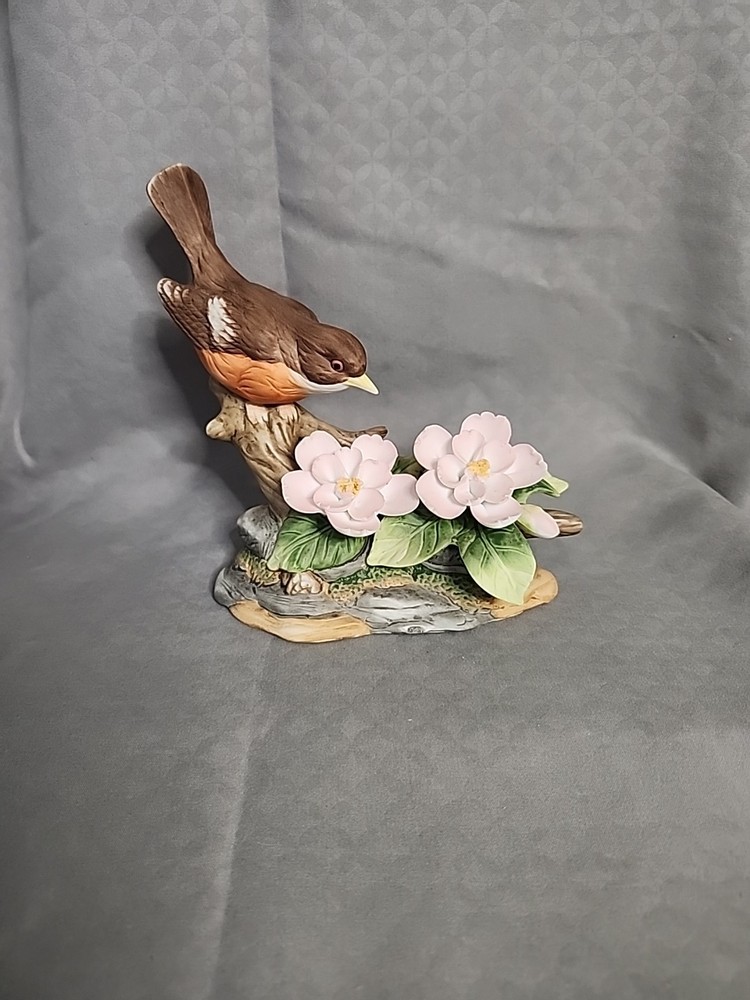 N11 Vintage Robin Perched On Dogwood Tree Breanch With Blooms #51