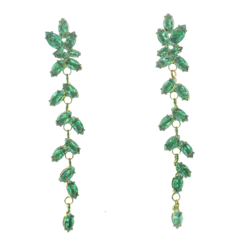 Gold Tone Metal Cubic Zirconia Dangle Post Earrings ESE8900-GRN