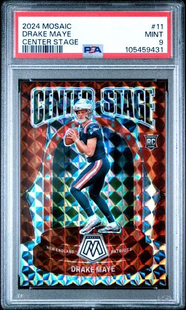 🔥PSA 9🔥2024 Panini Mosaic Football DRAKE MAYE Center Stage Patriots RC Rookie