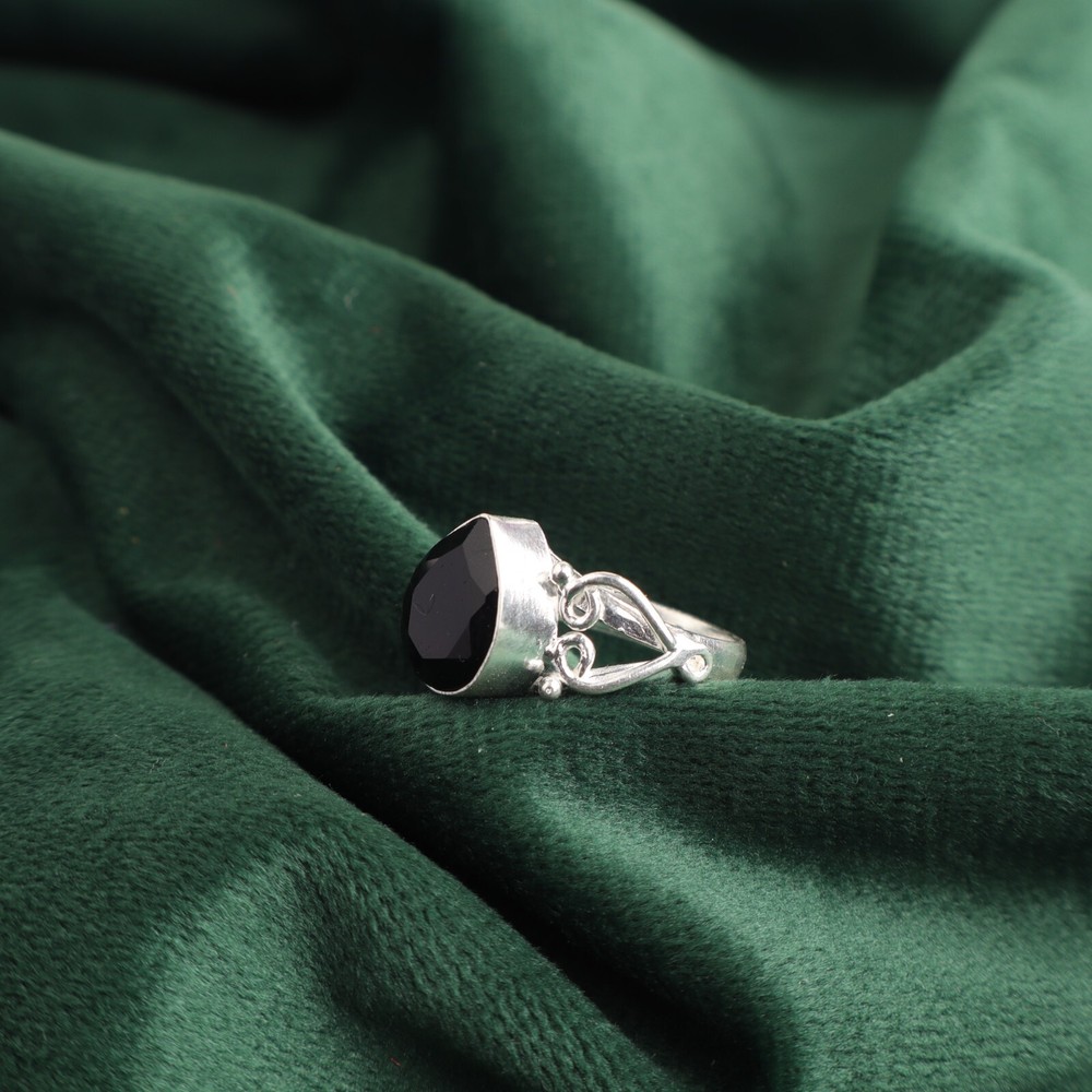 Natural Black Onyx Bezel Root Chakra Ring in 925 Silver - US Sizes Available