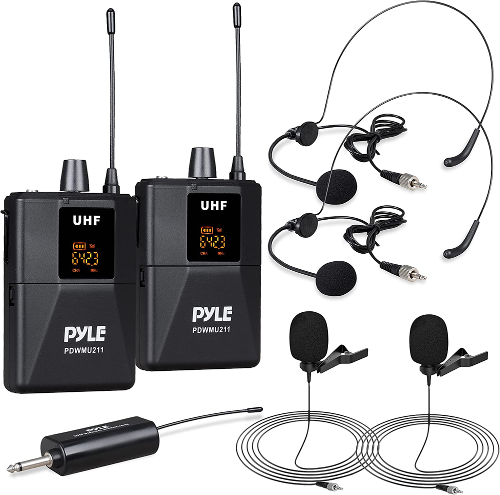 Portable Dual UHF Wireless Microphone System for Professional Audio Use
