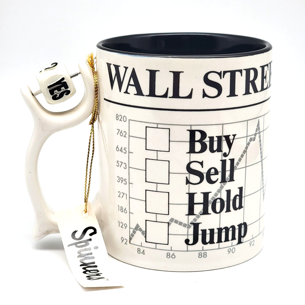 Wall Street Stock Market 12oz Coffee Mug Dept 56 Spinner Cup Tea White Black Fun