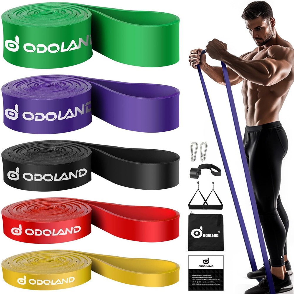 Odoland 5-Pack Pull Up Assist Bands with Door Anchor for Resistance Training