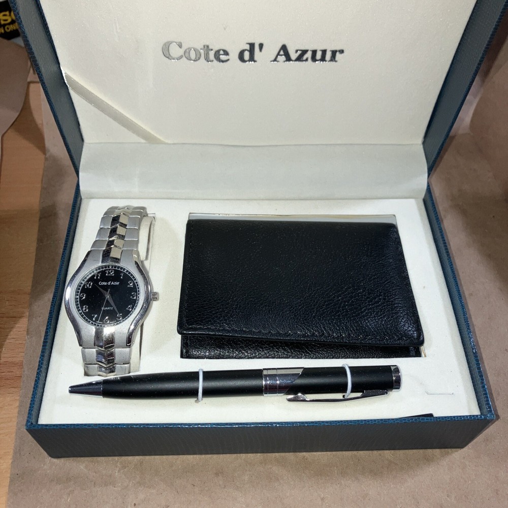 Cote d Azur Mens Watch Pen Wallet Gift Set in Box  