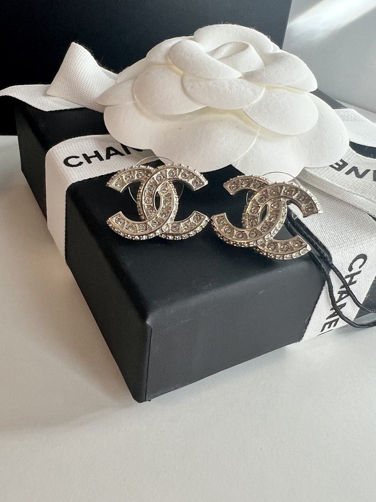 Chanel CC Logo Gold Crystal Earrings New 2025 Luxury Fashion Jewelry