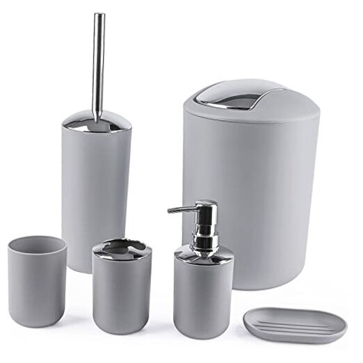 Bathroom Accessories - 6 Piece Plastic Gift Toothbrush Holder,Toothbrush Gray