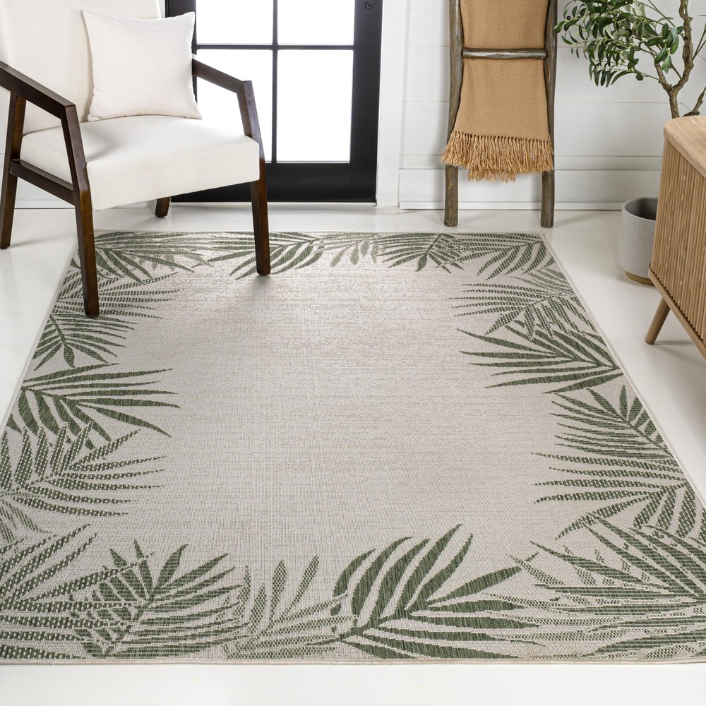 TSN207B-4 Isla Coastal Cottage 4x6 ft Indoor Outdoor Palm Frond Border Rug