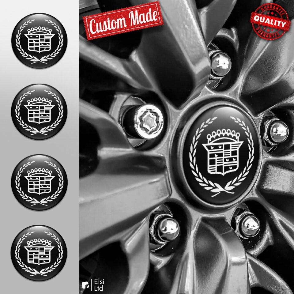 Cadillac Decals | 4pcs Set Wheel Cap Stickers | Custom Made Rim Emblems