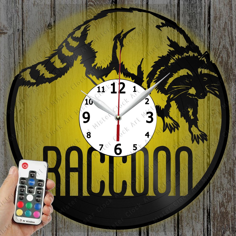 LED Clock Raccoon Record Clock Art Decor Original Gift 6654