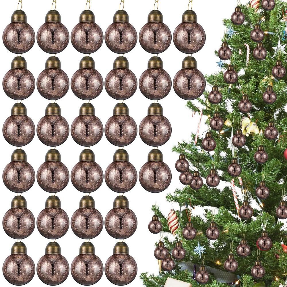 30 Pieces Mercury Glass Christmas Balls Mini Ornaments Bulk 1.18 Bronze