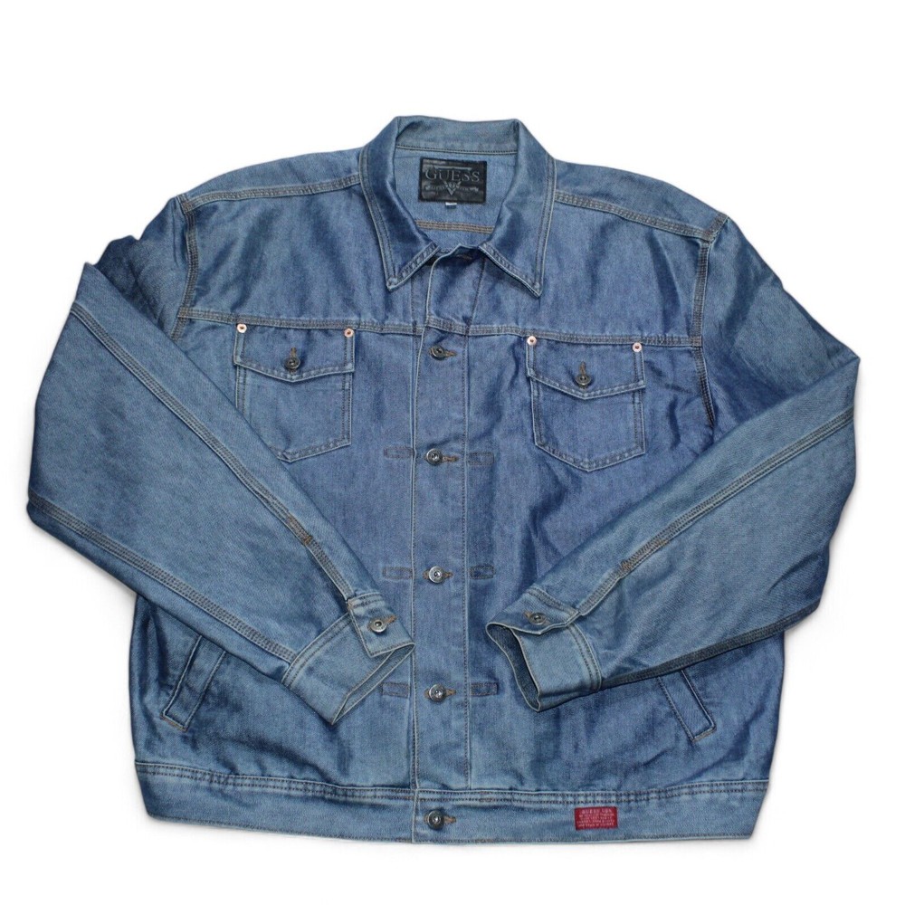 Guess Denim Jacket Mens 3XL Blue Vintage Button Up Collared Pockets Western