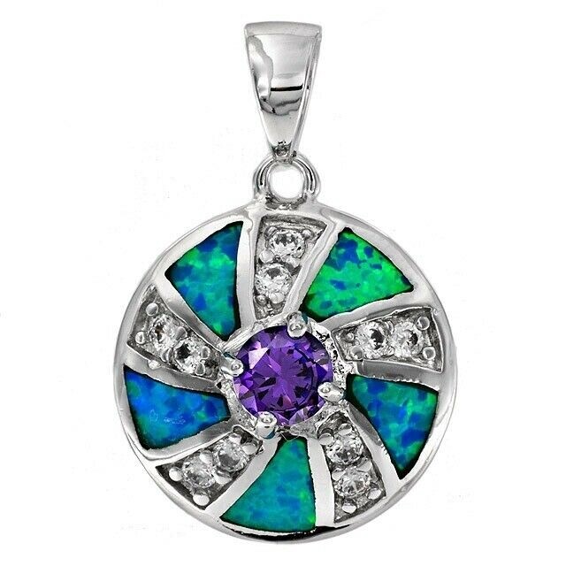 1CT Amethyst & Australian Opal Inlay 925 Sterling Silver Pendant OP1