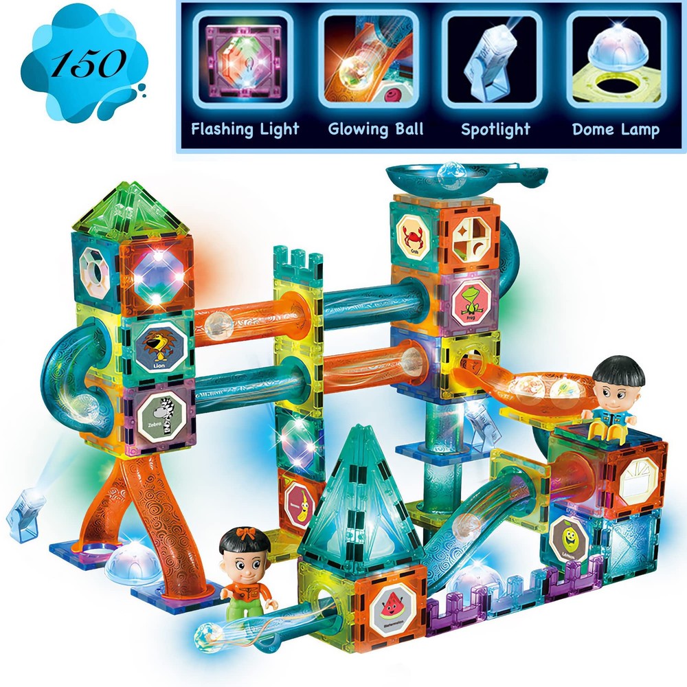 Glowing Magnetic Marble Run Race Track Set with 150 Pieces