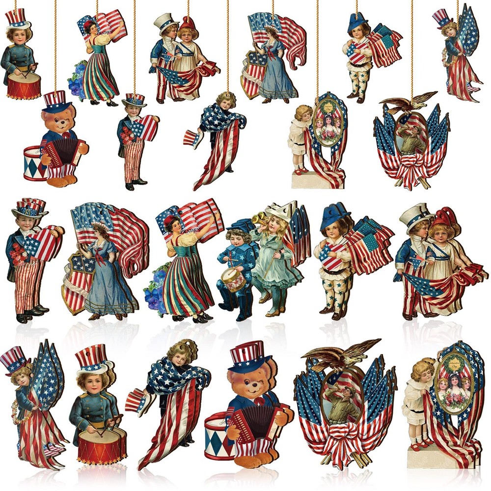 Panelee 24 Pcs USA 250th Anniversary 4th of July Ornaments Vintage Red, Blue