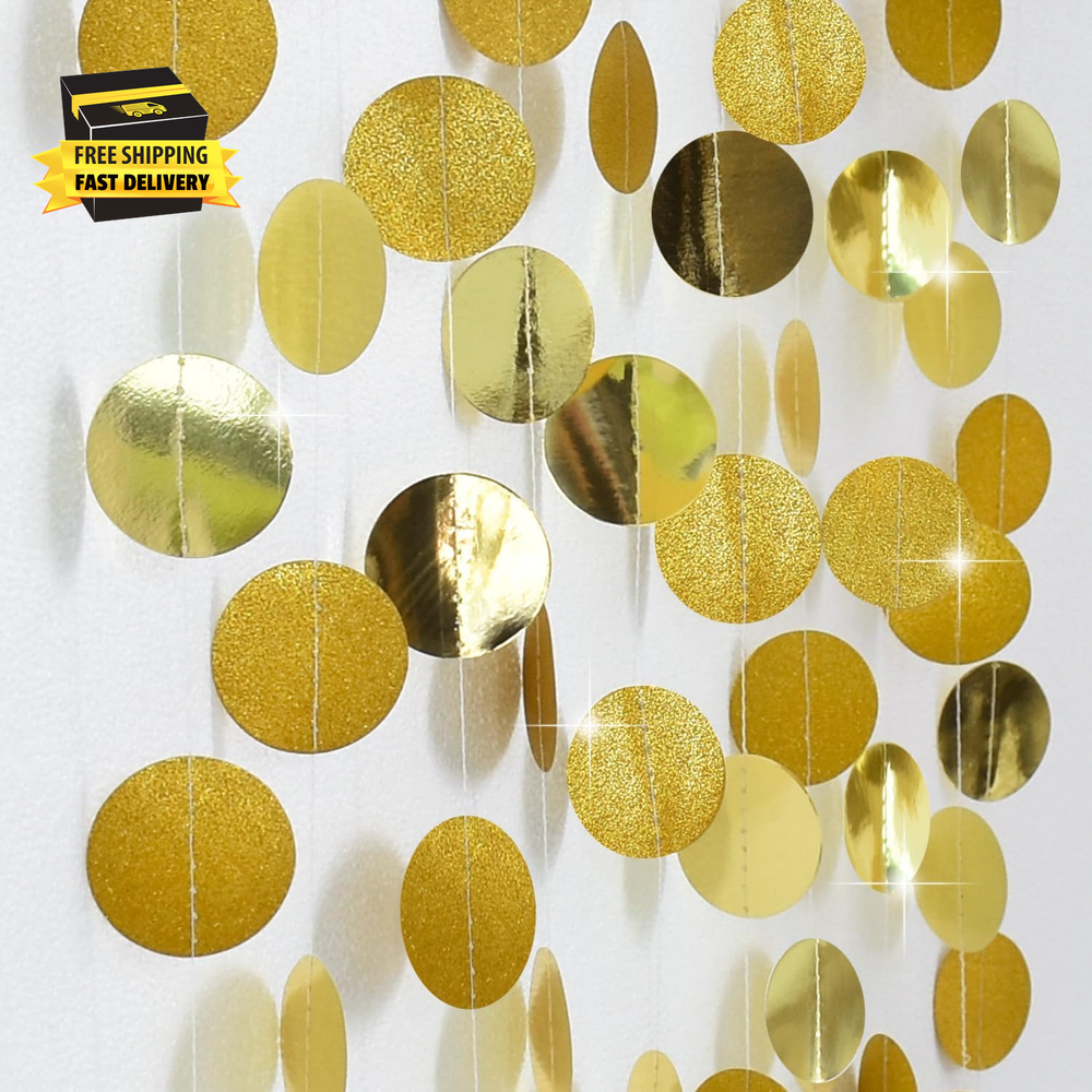 6 Pcs Gold Circle Dot Garland-78Ft Streamer Party Decoration Glitter Paper Hangi