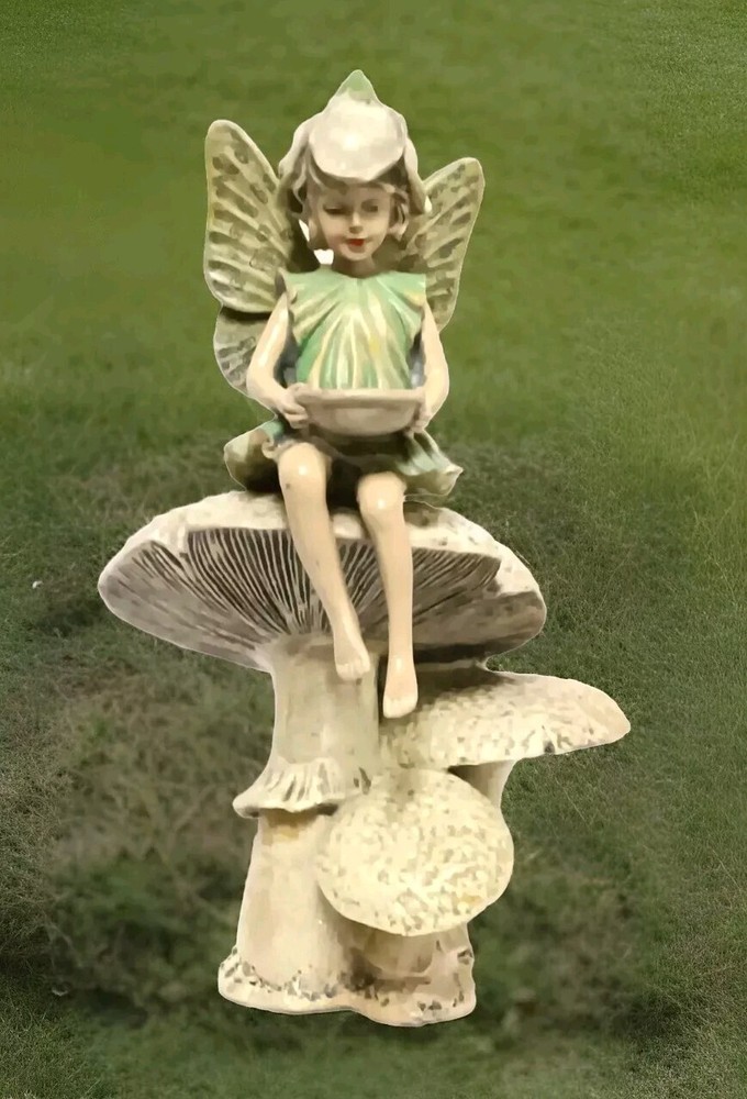 Green Resin 3 Mushroom Lucky Fairy Garden Room Angel 11 X 7 X 5