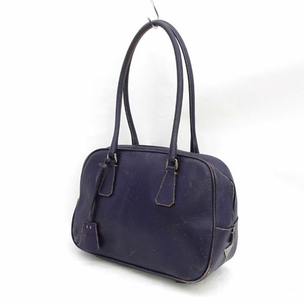 RARE PRADA Mini Boston Bag Dark Purple Leather Semi Shoulder Bag