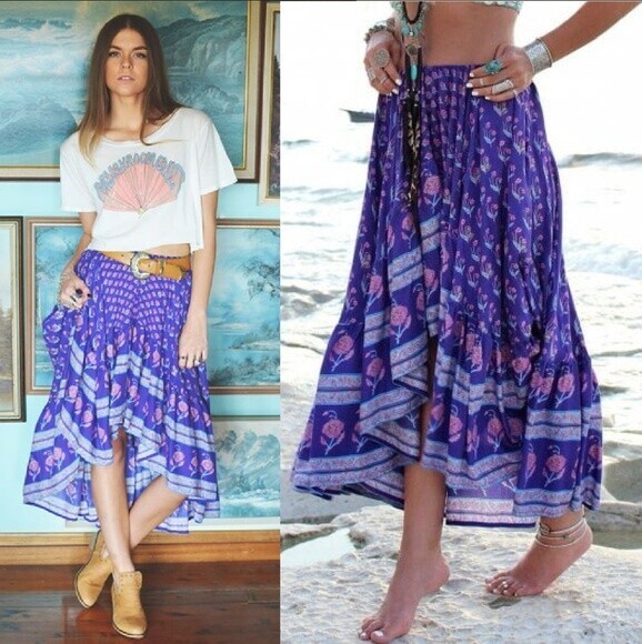 SPELL Womens Size S or 8 Bohemian Royale Castaway Hi Lo Maxi Skirt RARE