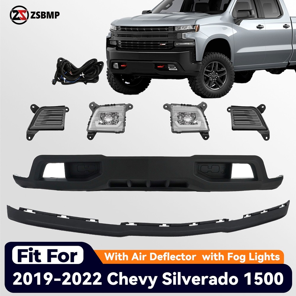 Front Lower Bumper Cover Kit Fit 2019-2022 Chevy Silverado 1500 w/ Air Deflector