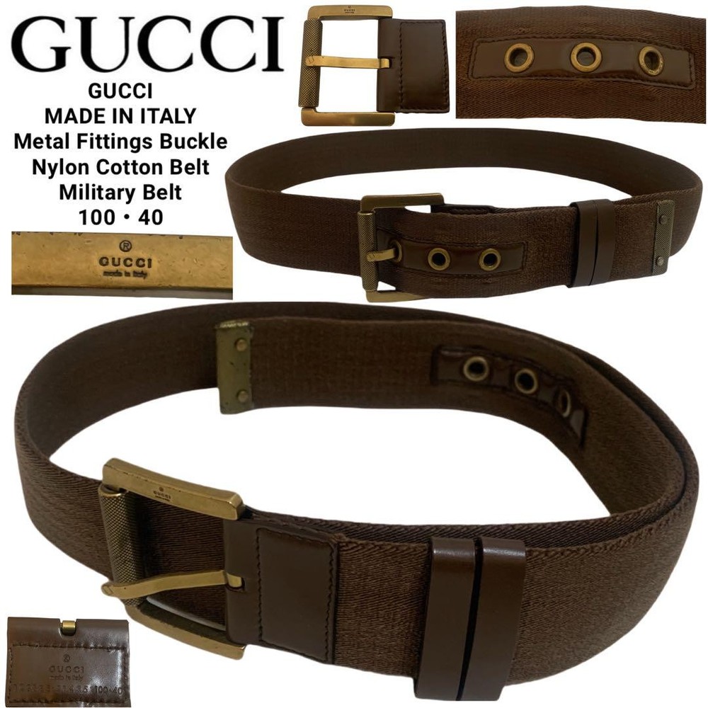 Vintage Gucci Italy Nylon Military Belt Khaki Brown 40 Inch