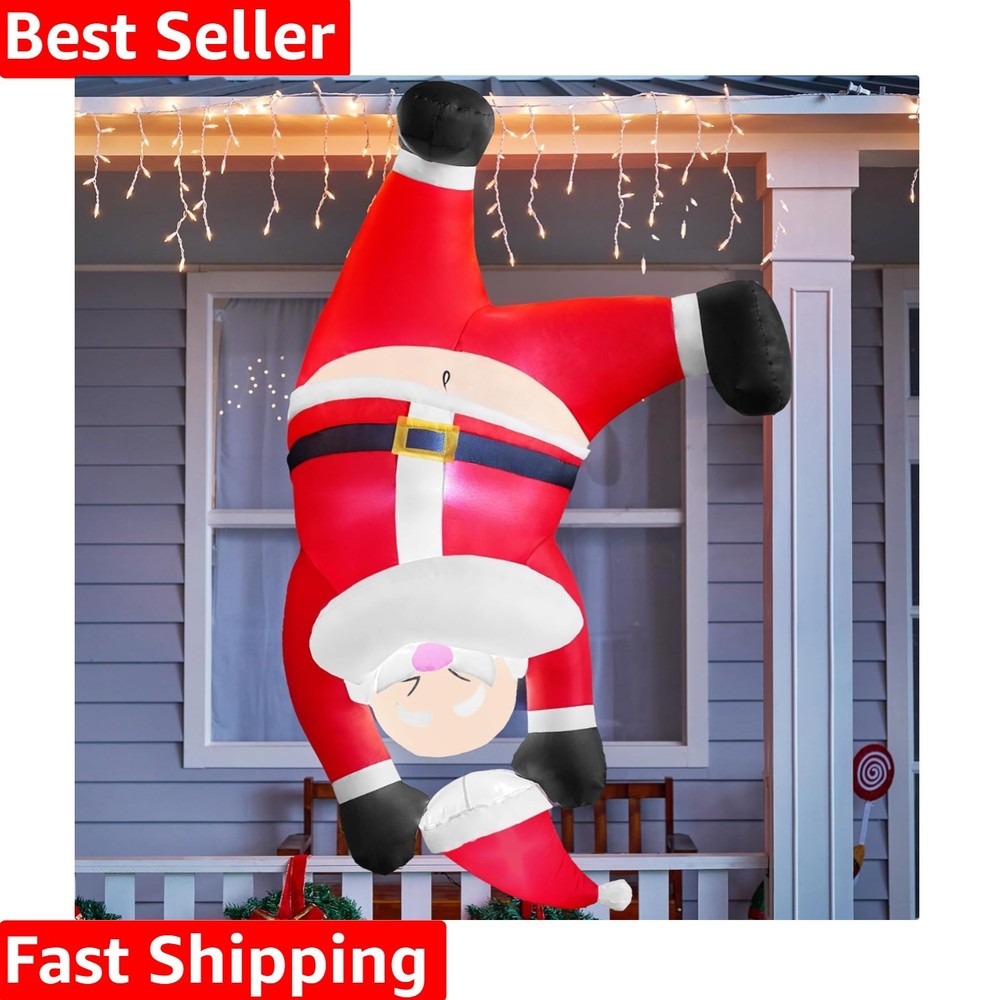 Upside Down Christmas Santa Inflatable - 6 FT LED Decor for Indoor & Outdoor Fun