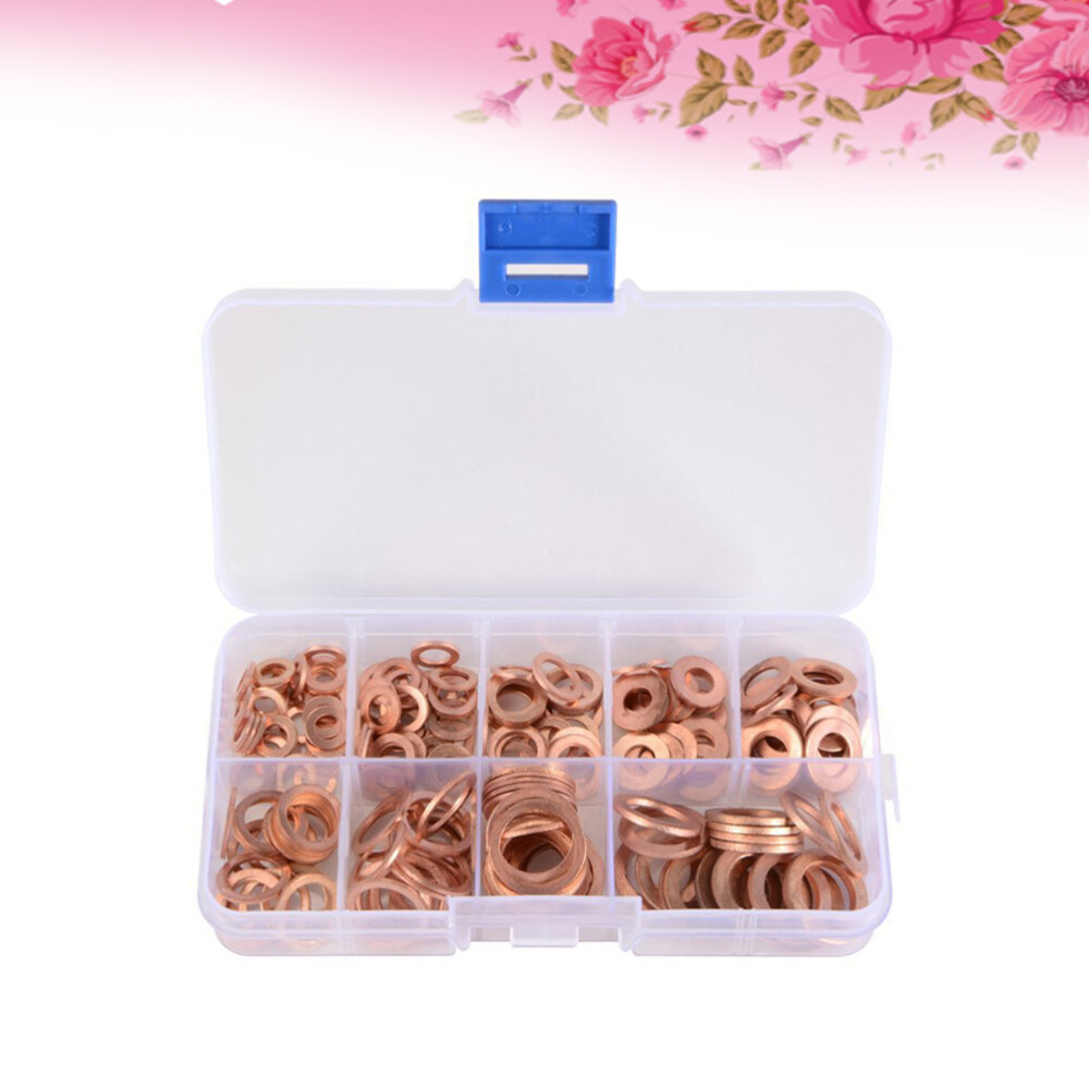 200pcs Brass Gaskets Assortment Flat Washers Sealing Ring Set with Box For