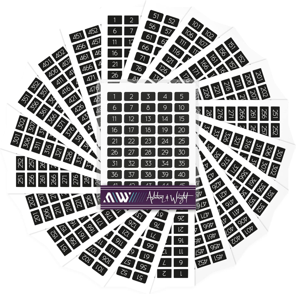 - 1-500 Numbered Stickers - 1,000 Easy Peel Labels - 13 X 8Mm - Black