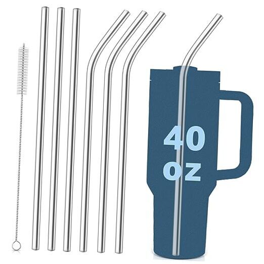 for Stanley Quencher 40oz Tumbler 6x Metal Stainless Steel 6 Straws for 40oz