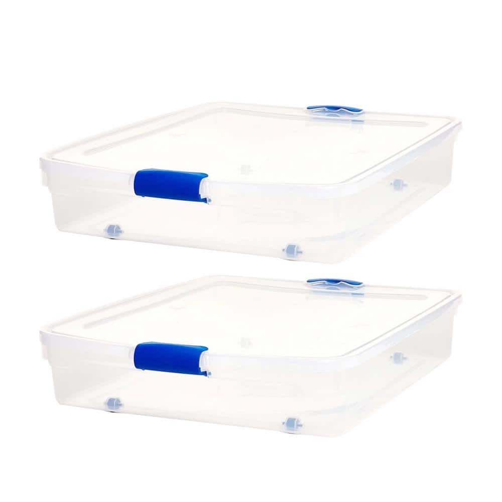 Underbed 56 Qt. Secure Latching Clear Plastic Storage Tote Container(2-Pack)