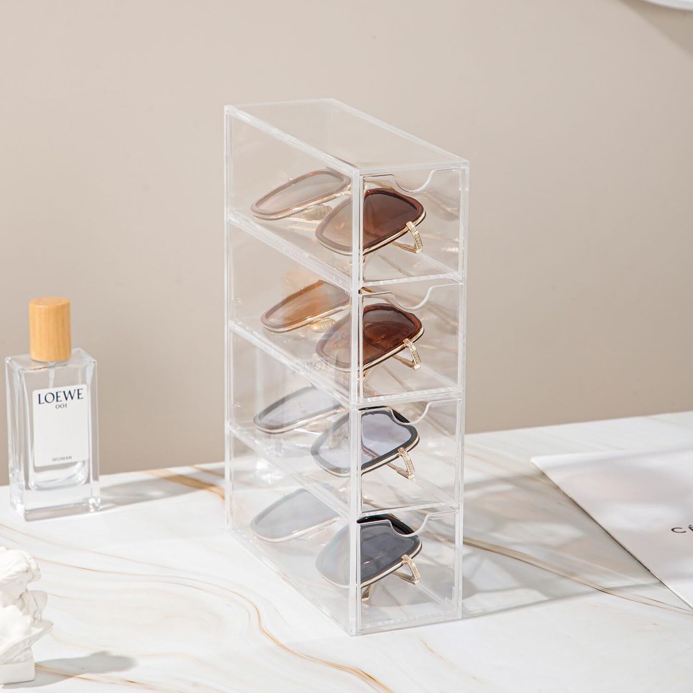 Sunglass Storage Box Acrylic Eyeglass Organizer Make-up Storage Drawer Tray J...