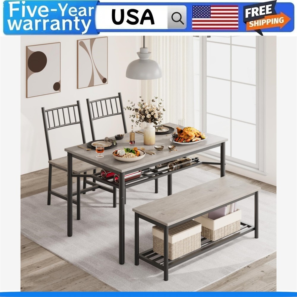 4-Piece Dining Set with Table, 2 Chairs & Storage Bench
